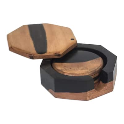 Novica Handmade Shifting Earth Ebony Wood Coasters (Set Of 4)