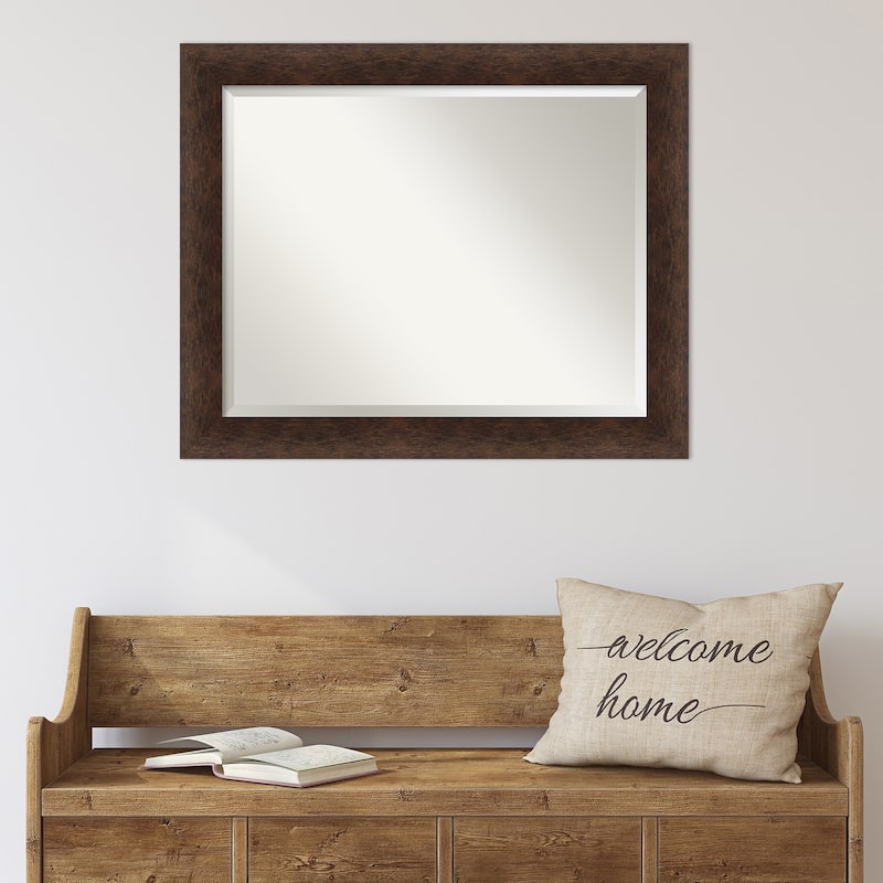 Warm Walnut Beveled Wood Framed Wall Mirror - Warm Walnut