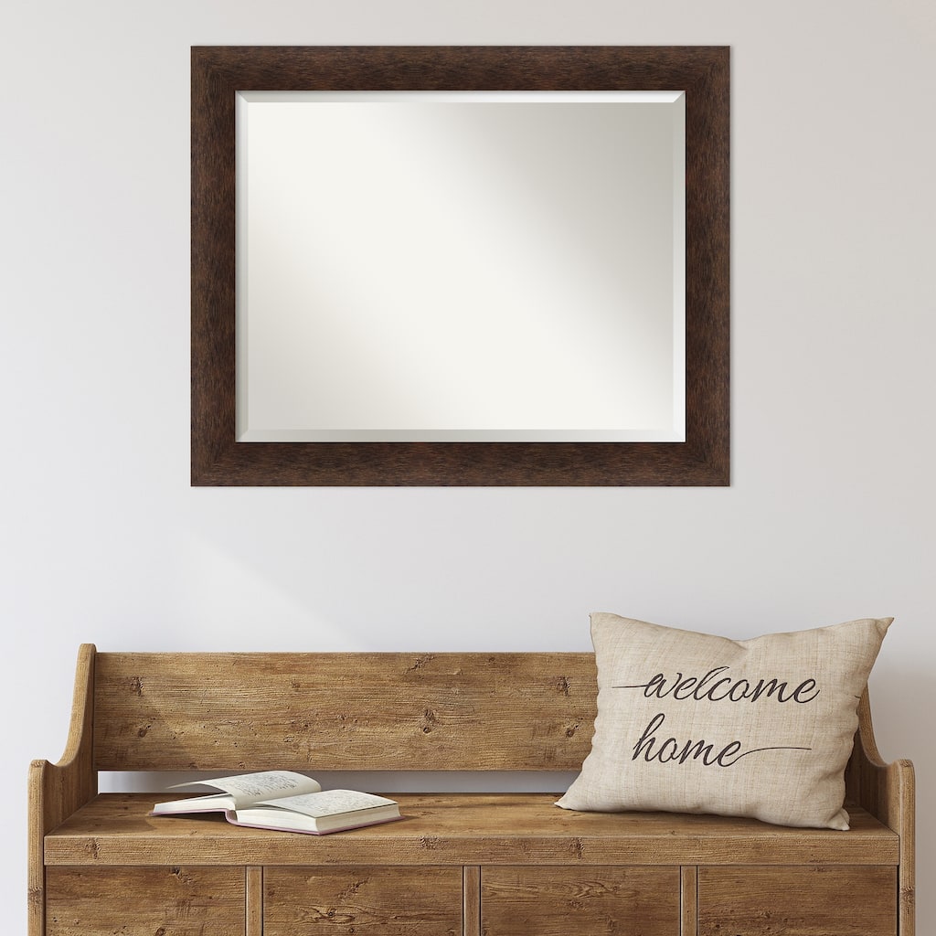 Warm Walnut Beveled Wood Framed Wall Mirror - Warm Walnut
