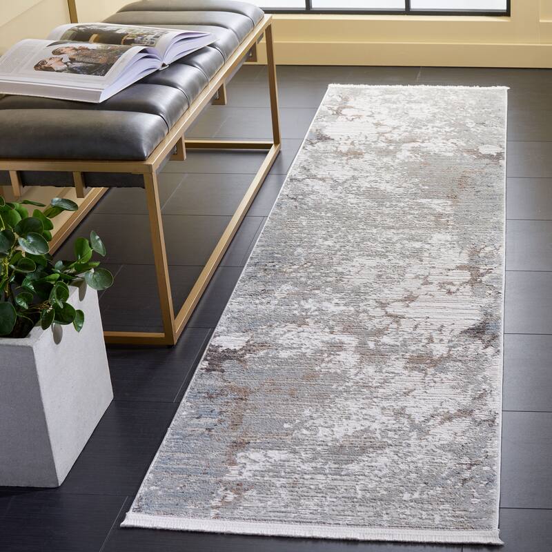SAFAVIEH Platinum Ama Glam Abstract Rug - 2'2" x 8' Runner - Grey/Ivory