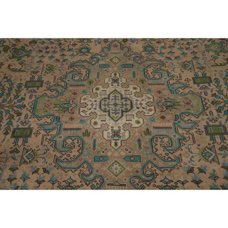 Hand Knotted Oriental 100% Wool Carpet Traditional Floral Beige & Ivories Tabriz Area Rug - 11' 2'' X 8' 0''