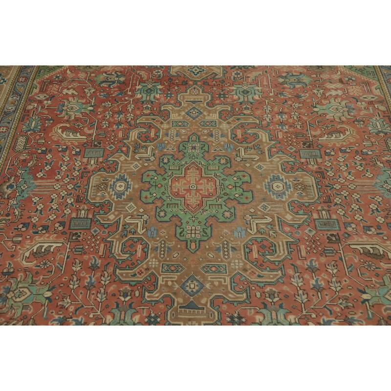 Hand Knotted Oriental 100% Wool Carpet Traditional Medallion Peach Tabriz Area Rug - 9' 5'' X 6' 5''