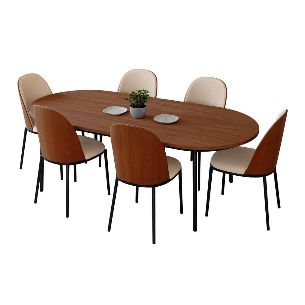 7-Piece Dining Set in Black Steel with 6 Chairs and Table Tule Collection by LeisureMod