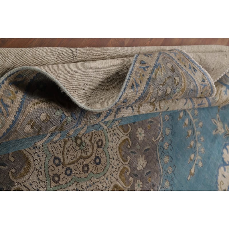 Light Blue Medallion Tabriz Persian Area Rug Hand-Knotted Wool Carpet - 9'10"x 12'10"