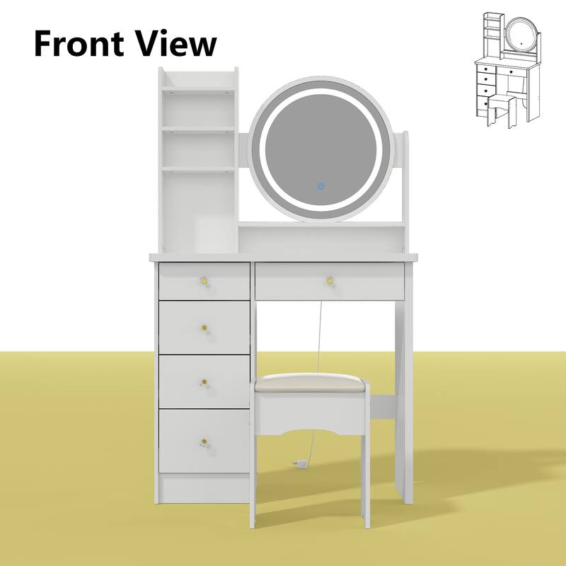 31.5" Wide Makeup Vanity Set with Stool, Mirror,3 Color Light - 31.5"W