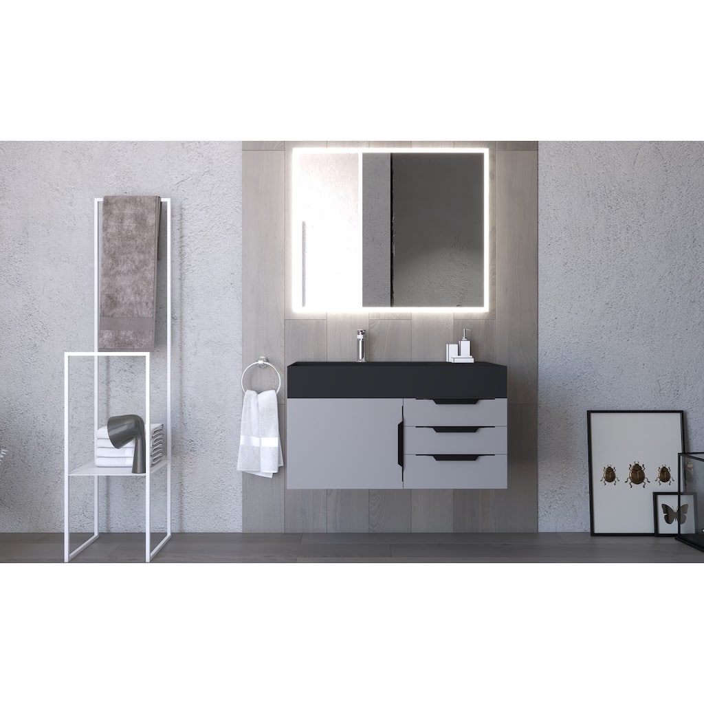 Amazon 36" Wall Mounted Bathroom Vanity Set w/ Black Top
