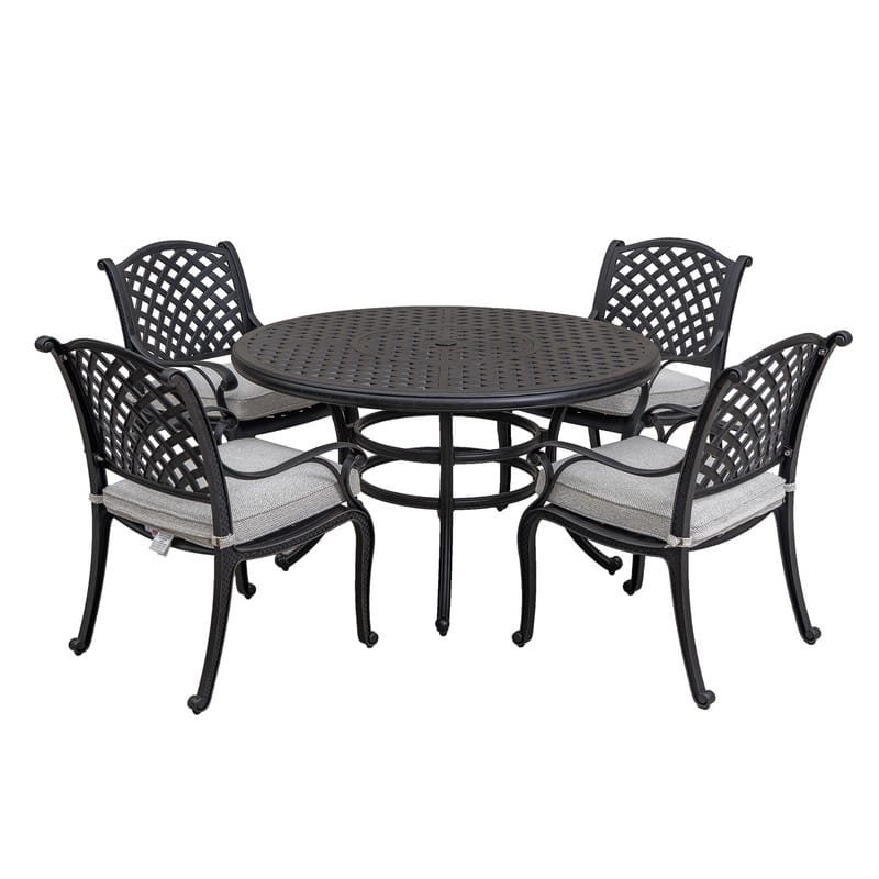 Ventura Cast Aluminum 5 Piece Round Dining Set with 4 Arm Chairs - Dark Lava Bronze/Sandstorm