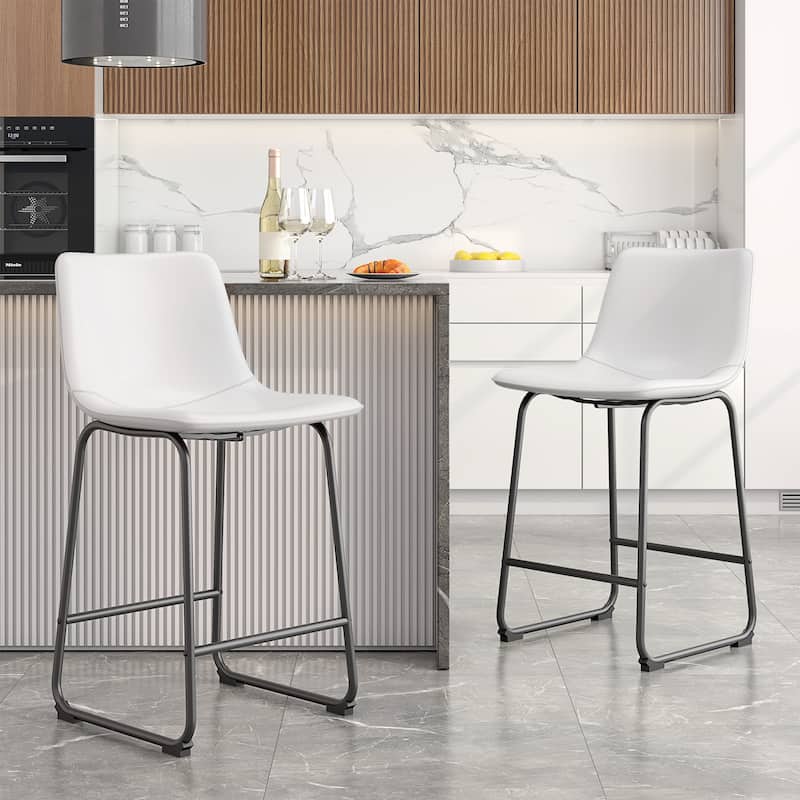 Bar Stools Faux Leather Counter Stools with Back Armless Dining Chairs (Set of 2)