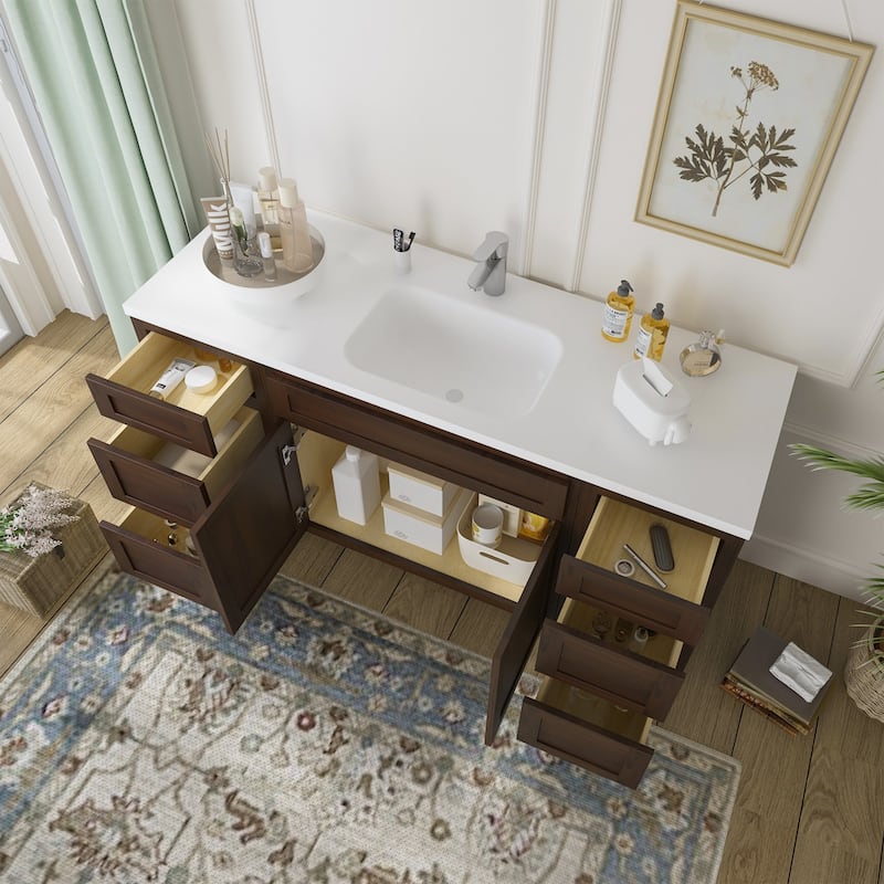 Vanity Art 63" Oak Freestanding Bathroom Vanity Cabinet without Top