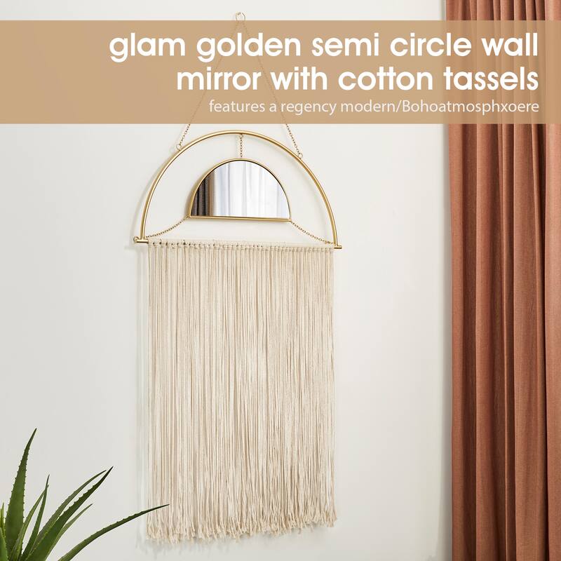 Glitzhome Regency Modern/Boho Metal Semi-moon Specialty Wall Mirror With Tassels Drawing Room Bedroom Decor