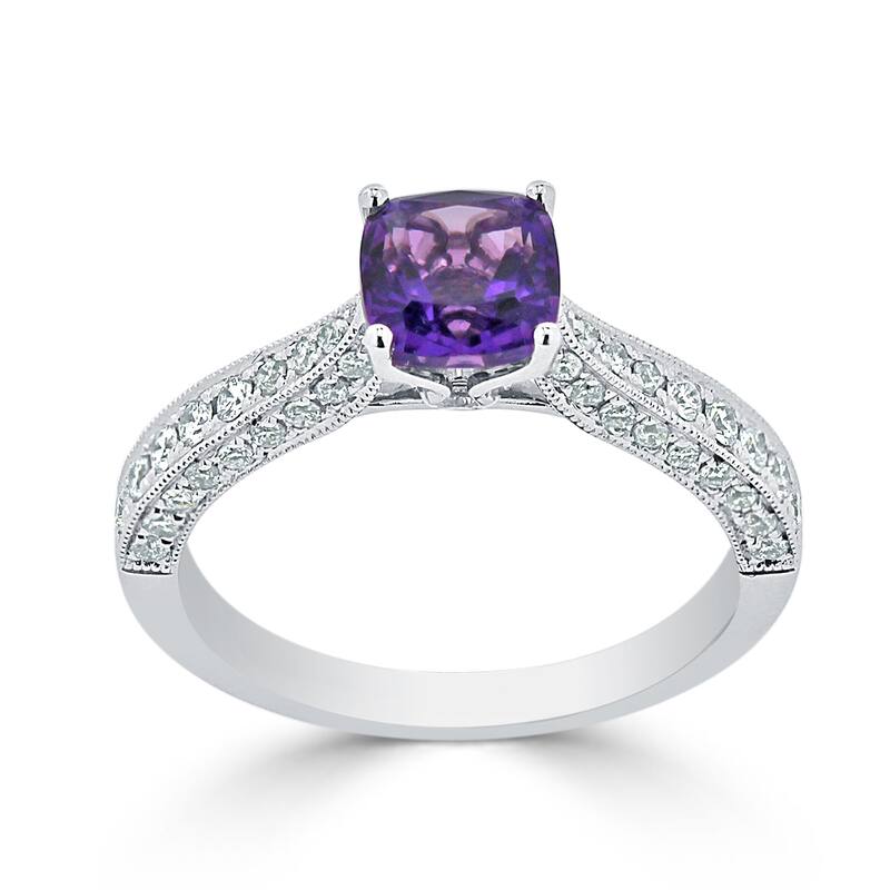 Auriya 5/8ct Unique Cushion-cut Purple Amethyst and Diamond Engagement Ring 3/8ctw 14k Gold