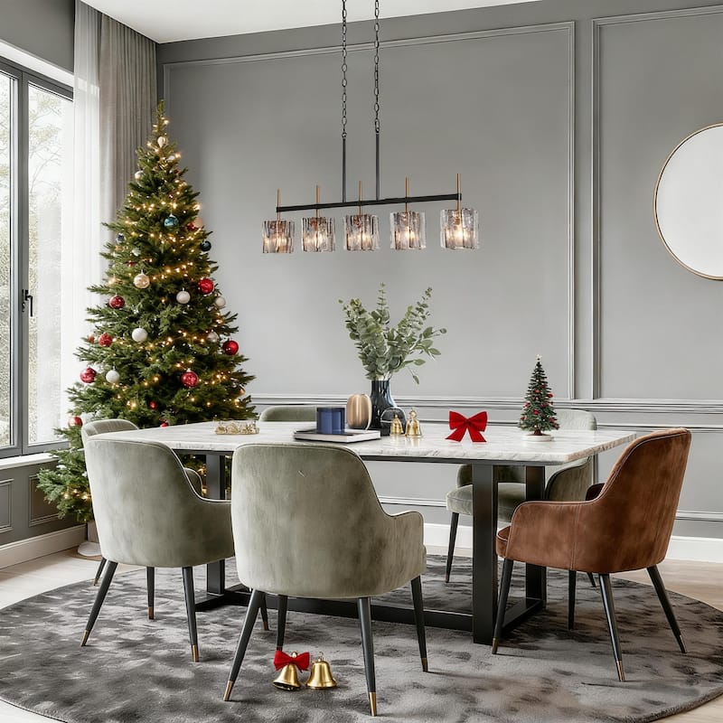 Kasy Modern 5-Light Linear Chandelier Textured Glass Kitchen Island Light Art Deco