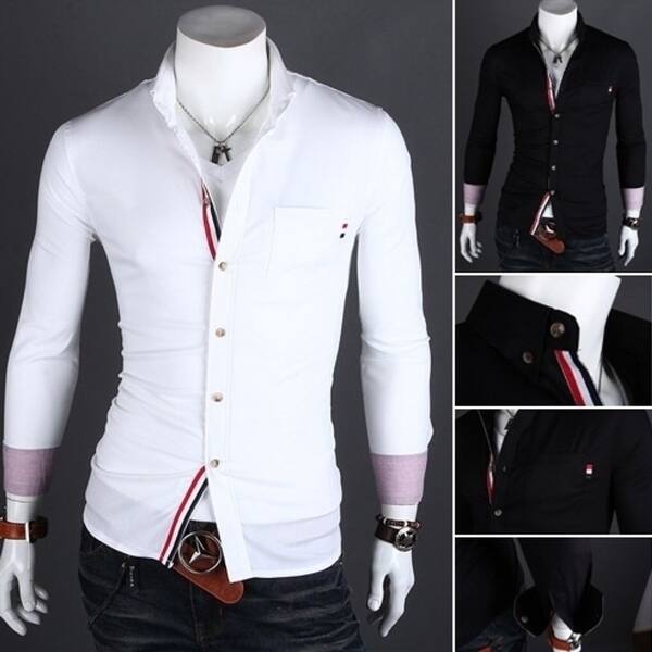 Shop Black White Classic Men Shirt Fashion Long Sleeved Shirt