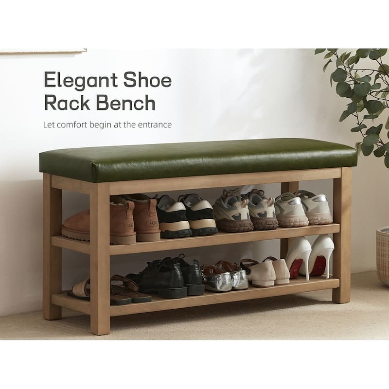 HUIMO Multi-Functional Solid Wood Bench with Storage Shelves 46in/39in/31in