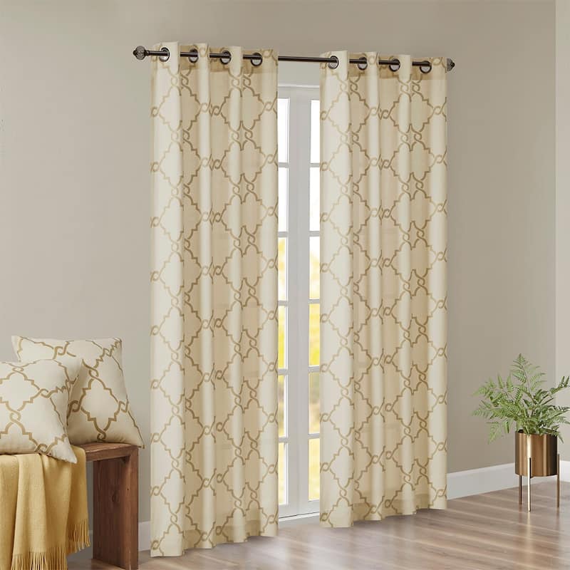 Fretwork Print Grommet Top Window Curtain Panel(Only 1 Pc Panel)