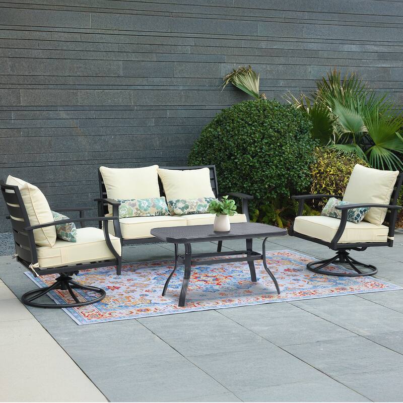 Aoodor 24'' x 24'' Outdoor Deep Seat Chair Cushion Set with Sponge Foam (Set of 2 Seats, 2 Backs, 2 Pillows) - 24"x24"