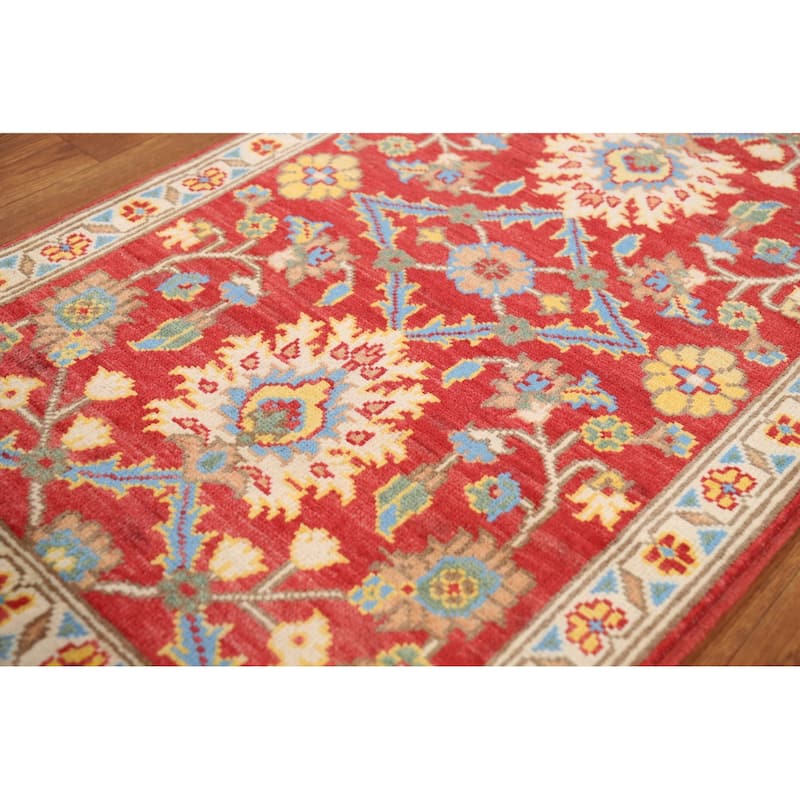 Red Floral Kazak Oriental Foyer Rug Handmade Traditional Wool Carpet - 2'0" x 3'0"
