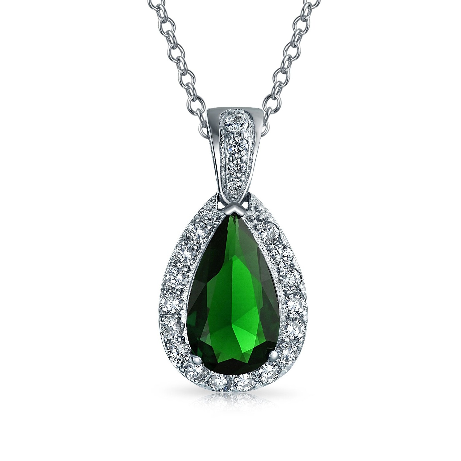 Sterling Silver Cubic Zirconia V-shape Pendant Necklace with Tear shape CZ 18 Inches Sterling Silver Cubic Zirconia V-shape Pendant Necklace with Tear shape CZ 18 Inches