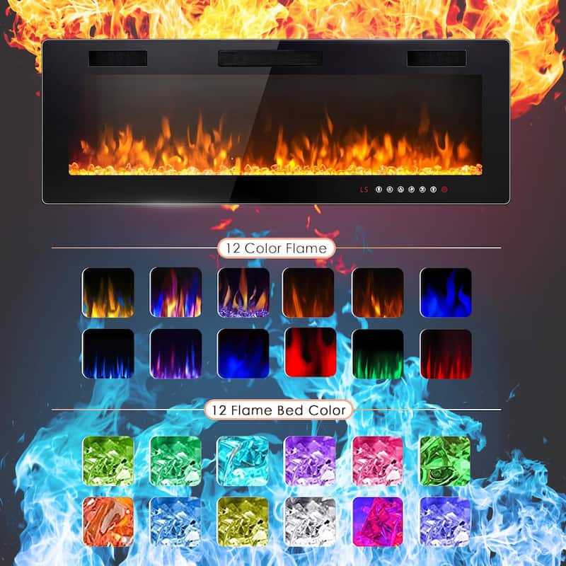 BOSSIN Electric Fireplace - Recessed or Wall Mounted Heater, 750/ 1500W, Adjustable Flame, Remote & Touch Control, Timer