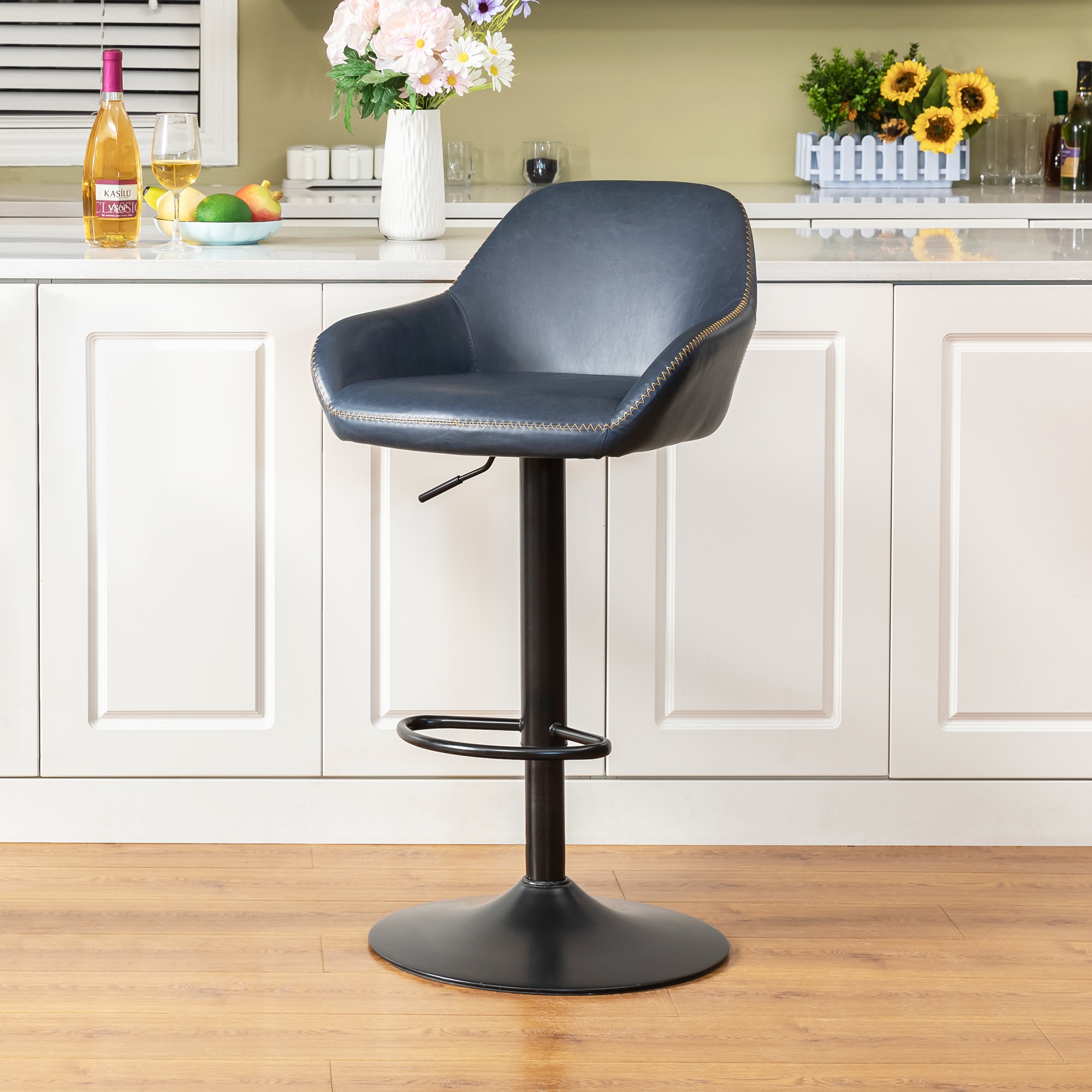 Blue leather best sale swivel bar stools