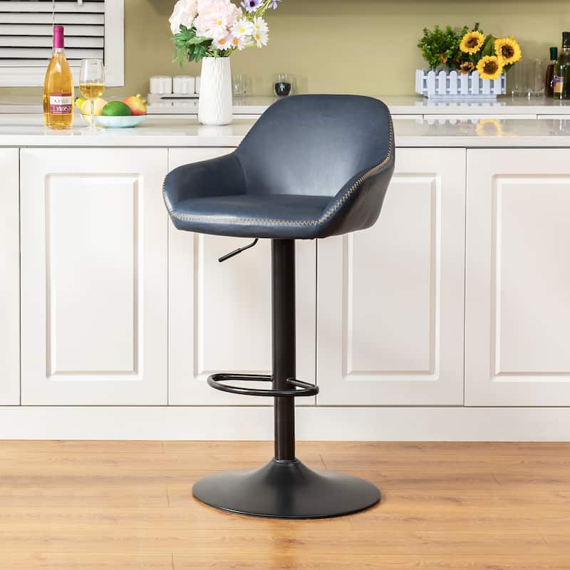 Glitzhome Mid-Century Height Adjustable Faux Leather Swivel Counter Bar Stools