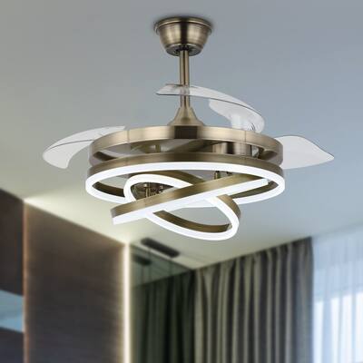 Bella Depot 42" Modern Bronze Retractable Ceiling Fan with Dimmable Light and Remote APP Control - 42In