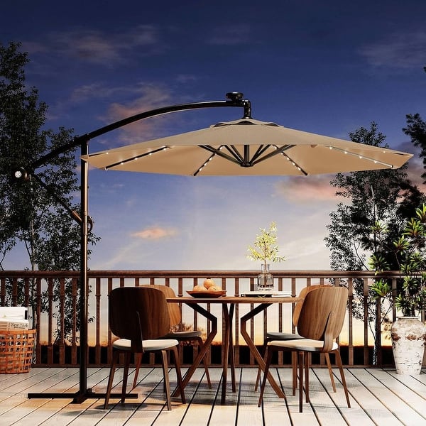 easy tilt patio umbrella Offset With Adjustment, Crank Handle And Cross Base, Outdoor Cantilever Hanging Canopy, Free Standing Sun Shade For Lawn, this umbrella is designed to withstand the elements and provide long Outsunny 9' Outdoor Umbrella with