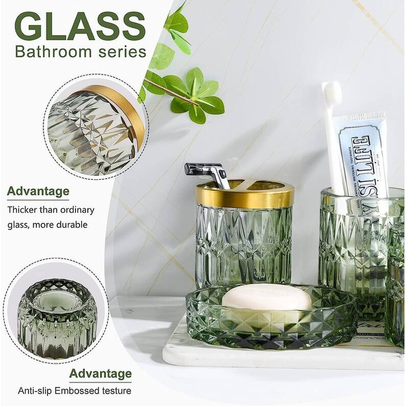 Green Glass Bathroom Accessory Set On Sale Bed Bath & Beyond 39689957