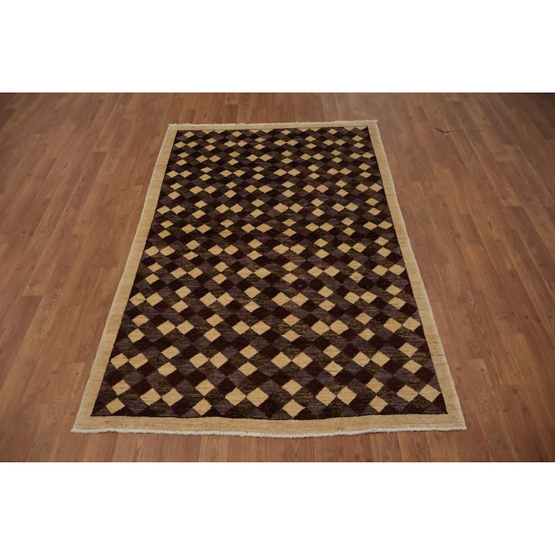 Hand Knotted Oriental 100% Wool Carpet Modern All-Over Brown Contemporary Area Rug - 6' 0'' X 3' 10''