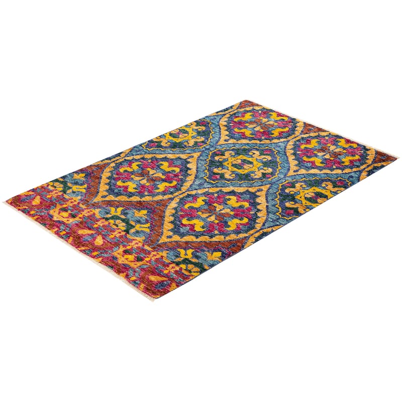 Overton Hand Knotted Wool Vintage Inspired Modern Contemporary Modern Blue Area Rug - 4 x 6