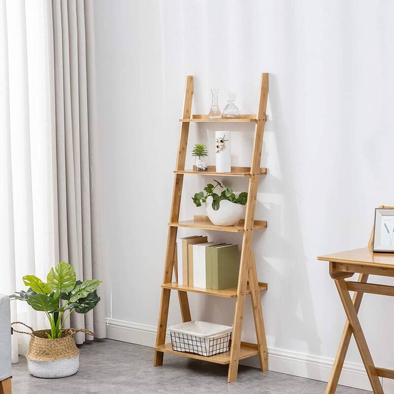 5-Shelf Wood Ladder Bookcase