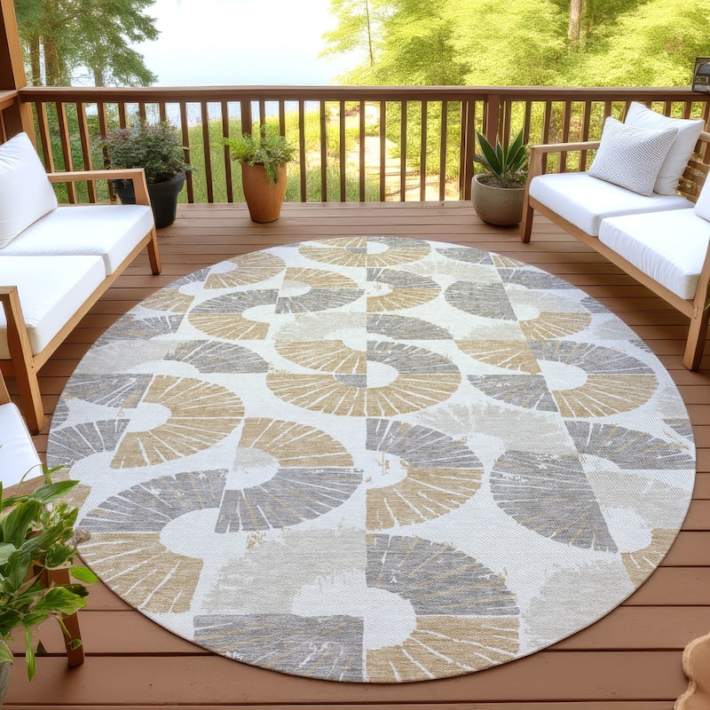 Machine Washable Indoor/ Outdoor Modern Jay Chantille Rug - Ivory - 8' x 8'