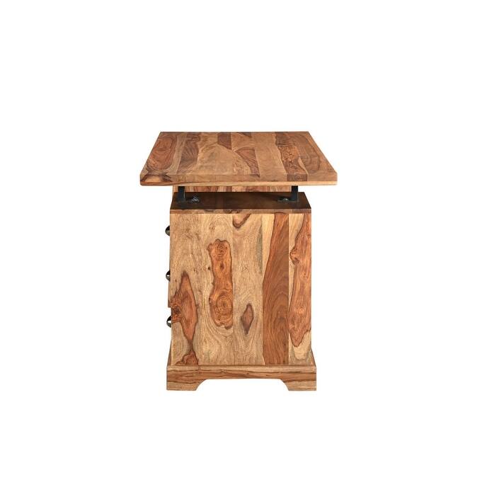 HomeRoots 54" Brown Live Edge Solid Wood Writing Desk With Three Drawers