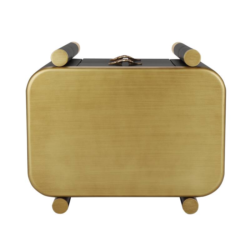 Modern 2 Drawers Nightstand Bedside Table with Metal Feather-Shaped Handles