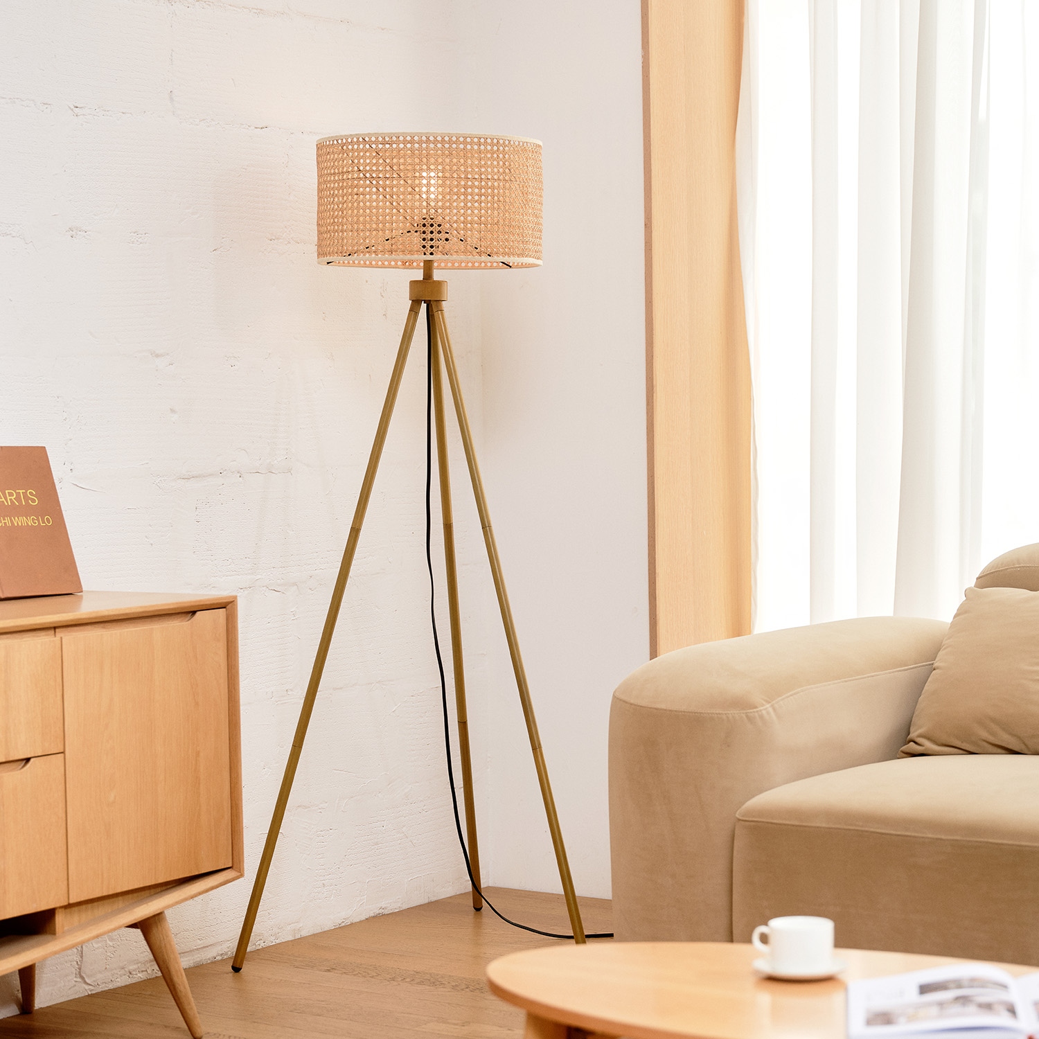 Tripod rattan floor lamp cheap