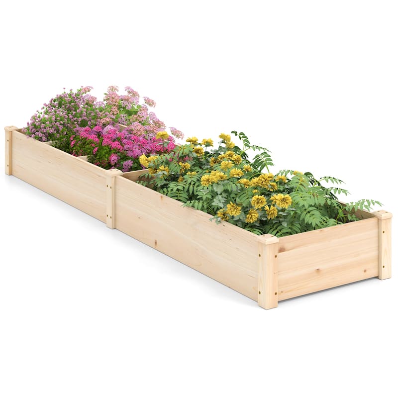 Gymax Wooden Raised Garden Bed w/ 2 Planter Boxes Divider Open-Ended