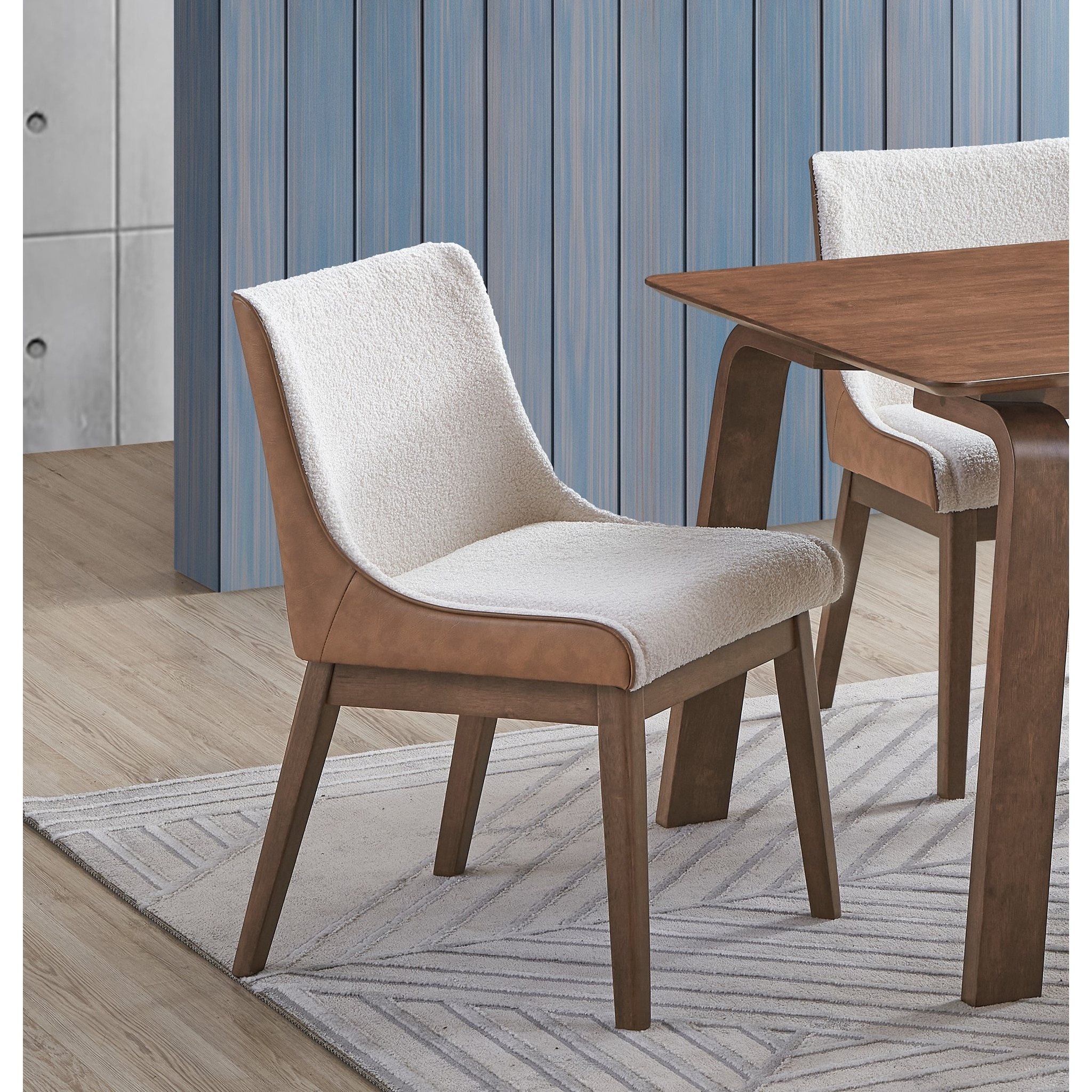 Modern Contemporary Walnut Finish 5pc Dining Set Rectangle Table And 4x Wingback Side Chairs