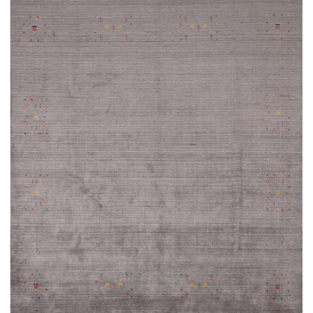 Gray Gabbeh Square Area Indian Rug Hand-Knotted Wool Carpet - 8'6"x 8'6"
