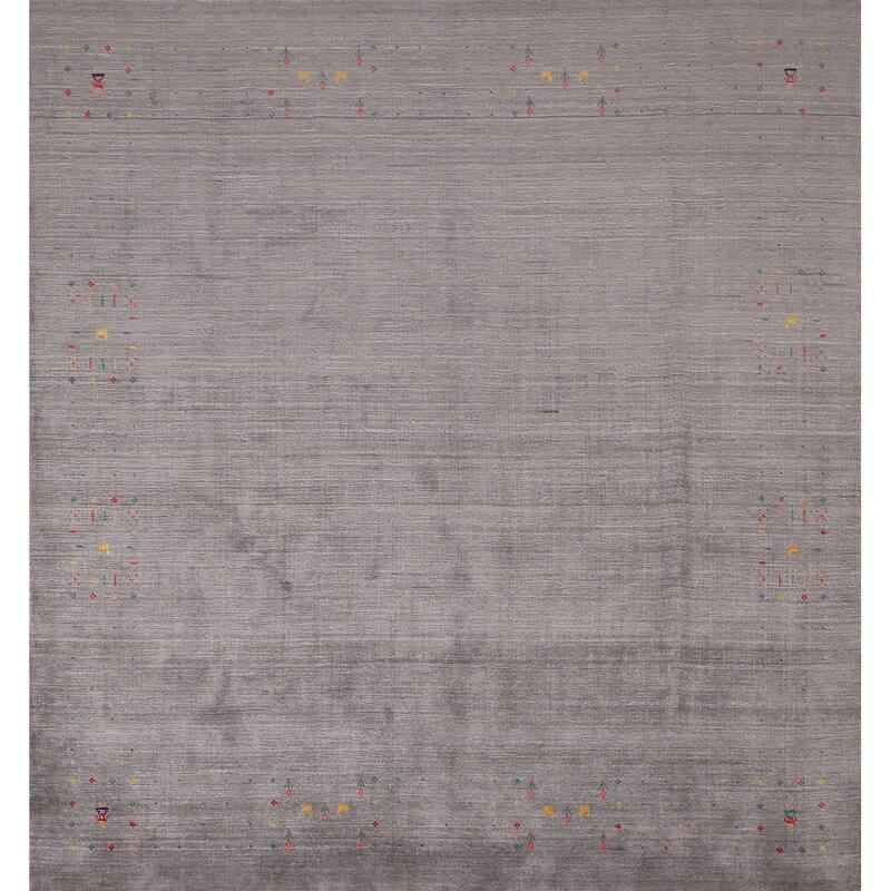 Gray Gabbeh Square Area Indian Rug Hand-Knotted Wool Carpet - 8'6"x 8'6"