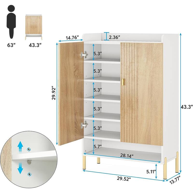 6 Tiers Shoe Cabinet with Doors, Shoe Storage Organizer for Entryway