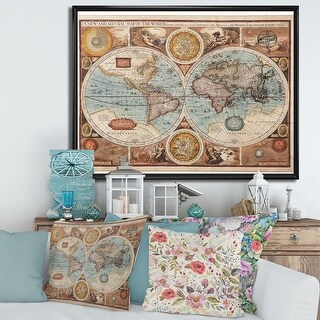 Designart "Ancient Map of The World VIII" Vintage Framed Canvas Wall ...