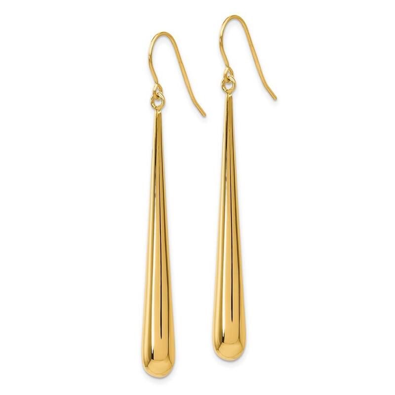 Curata Solid 14k Yellow Gold Long Trendy Polished Tear-drop Hook Earrings (6mmx53mm) - Orange