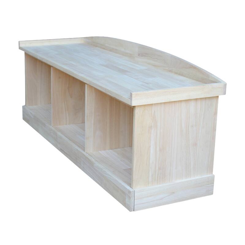 Unfinished Solid Parawood Storage Bench with Three Compartments