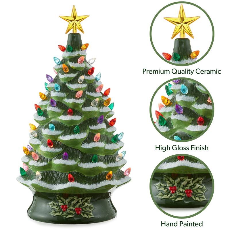 24in Hand Painted Ceramic Christmas Tree PreLit Tree with Star