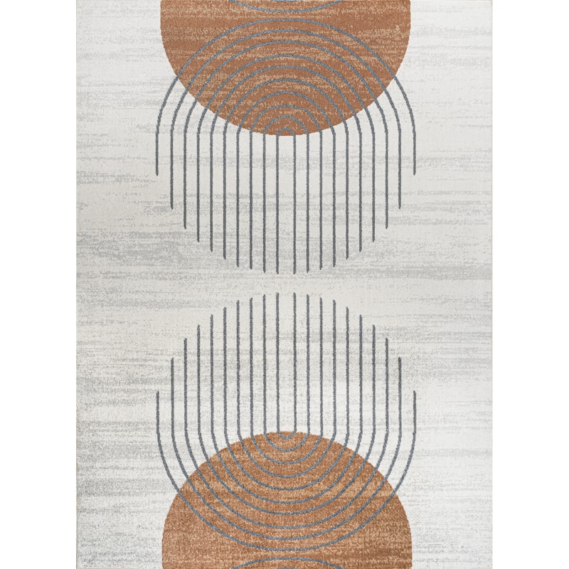 JONATHAN Y Hiero Geometric Modern Low-Pile Machine-Washable Cream/Terra Area Rug - 8 X 10