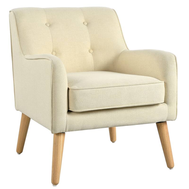 Mid-Century Chair with Wood Legs & Tufted Back