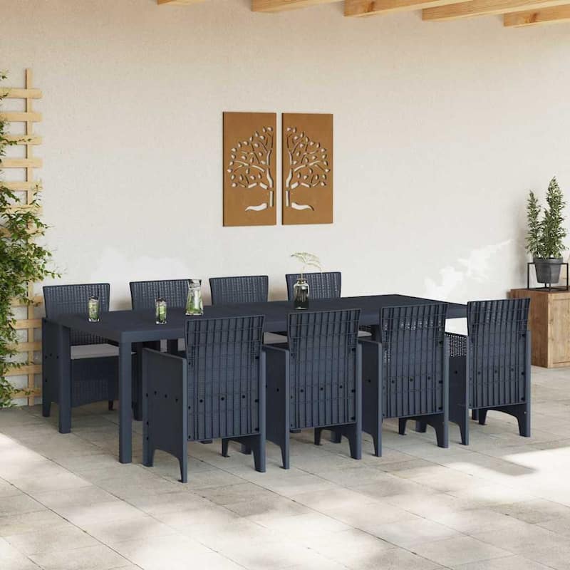vidaXL Garden Dining Set 9/11 pcs Anthracite/Brown Polt rattan - 250 x 100 x 73 cm
