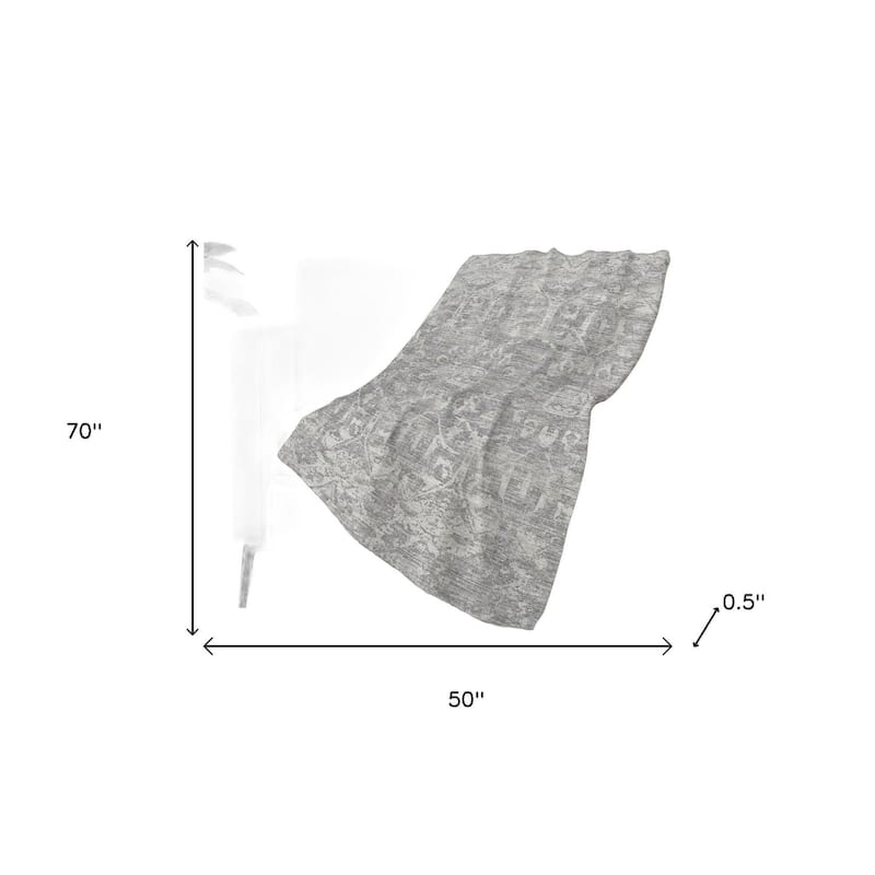 HomeRoots 50" X 70" Gray And Ivory Damask Polyester Woven Plush Throw Blanket