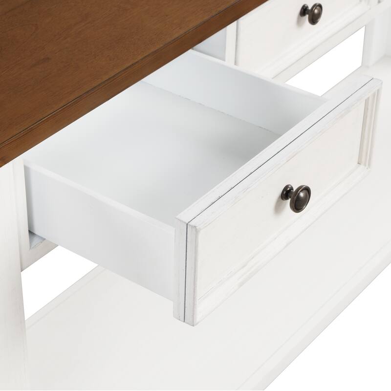 Pine Wood Console Table with 4 Drawers and Bottom Shelf for Entryway Hallway
