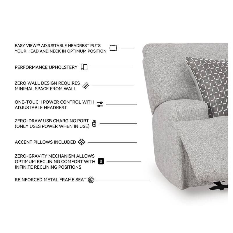 Signature Design by Ashley Acklen Place Light Gray 3-Piece Power Reclining Sectional - 115" W x 71" D x 42" H